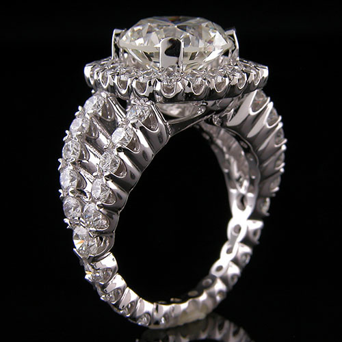 1183-1 Vintage inspired fishtail-set diamond halo split-shank eternity platinum engagement ring semi mount