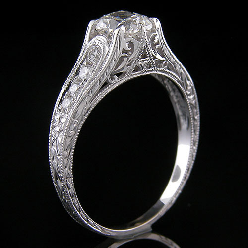 1195-1 Custom designed Vintage inspired Pave diamond and filigree platinum mount - Click Image to Close