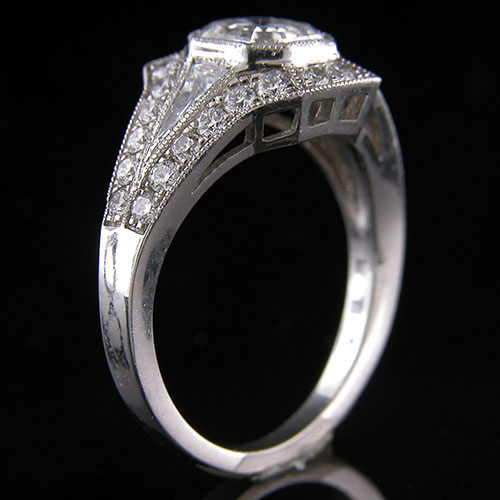 1255-1 Custom designed Vintage inspired tapered baguette diamond and Pave diamond platinum semi mount