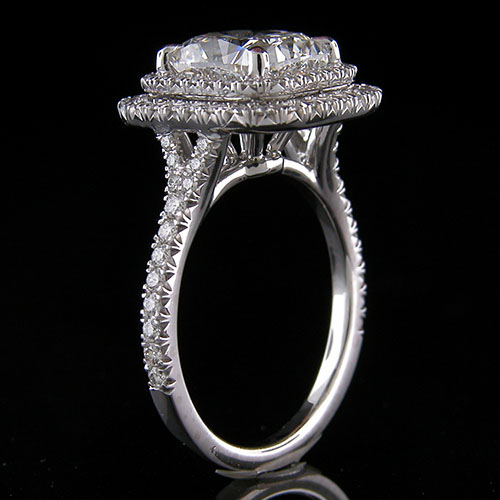 1281-1 Custom designed Vintage inspired cut-down set diamond double halo platinum engagement ring setting