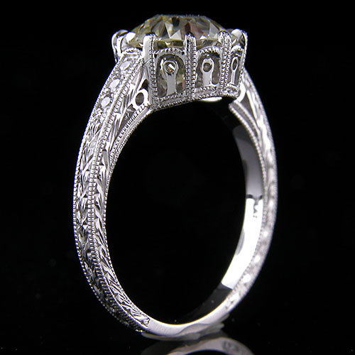 1283-1 Art Deco reproduction Micro Pave set single cut diamond filigree crown platinum engagement ring semi mount - Click Image to Close