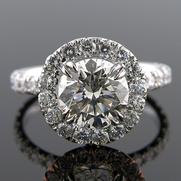 1311-1 Vintage inspired groove set diamond halo round shank platinum wedding engagement semi mount