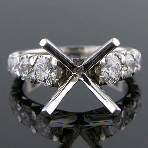 1319-1 Contemporary graduated fancy common-prong set diamond platinum engagement ring semi mount