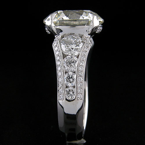 1327-1 Dramatic Mid-century inspired large round & Pave set diamond platinum engagement ring semi mount