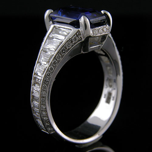1328-1 Modern double-taper baguette diamond shank platinum engagement ring semi mount - Click Image to Close