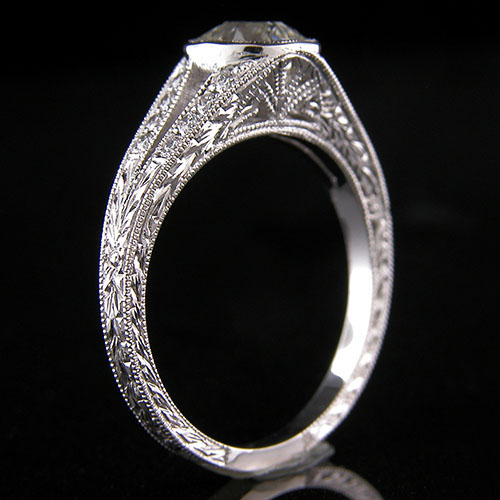 1367-1 Antique reproduction split shank micro Pave platinum engagement ring semi mount