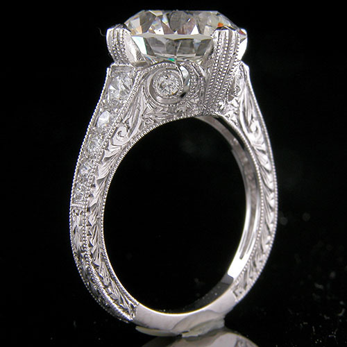 1372-1 Art Deco graduated diamond double cathedral platinum engagement ring semi mount