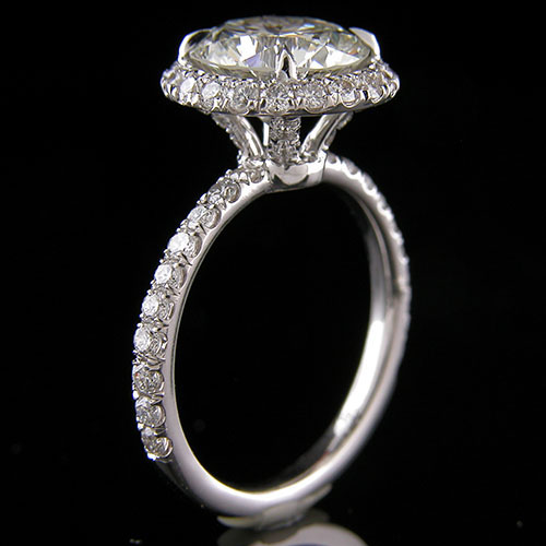 1374-1 Art Deco inspired groove set diamond round shank platinum engagement ring semi mount - Click Image to Close