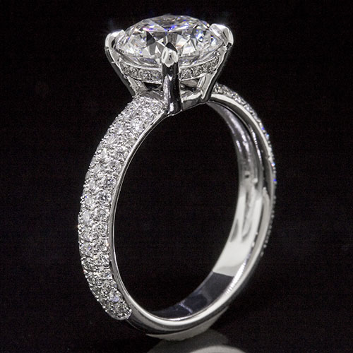 1384-1 Transitional triple row micro Pave set diamond dome shank platinum engagement ring semi mount - Click Image to Close