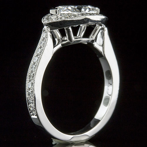 1391-1 Mid Century-inspired Pave set diamond halo platinum engagement ring semi mount
