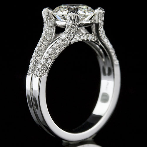1396-1 Transitional Micro Pave set diamond encrusted split shank engagement ring semi mount - Click Image to Close