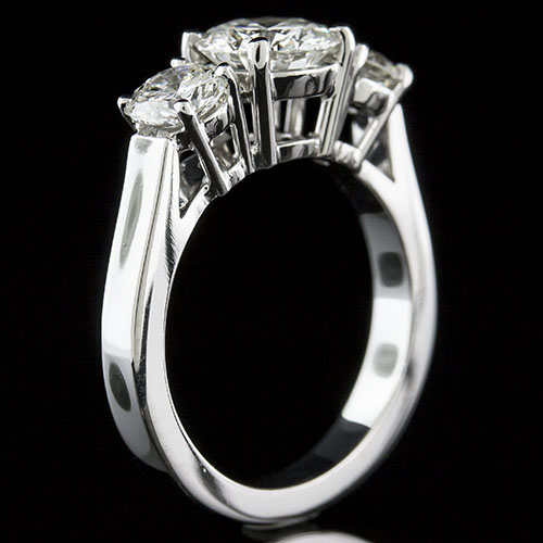 1405-1 Mid Century-inspired 3 stone high shouldered platinum engagement ring semi mount