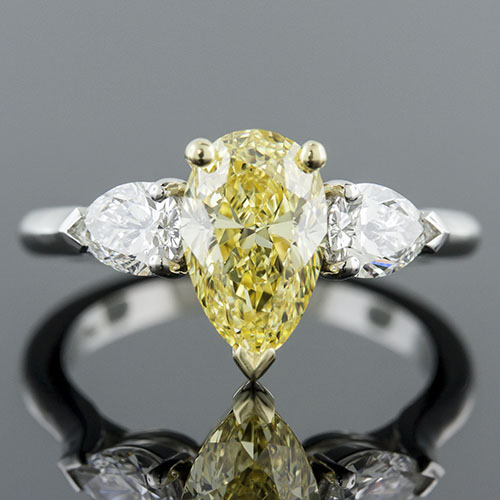 1406-1 Modern Vintage platinum and 18K gold two-tone engagement ring semi mount for 3 pear-shaped diamonds