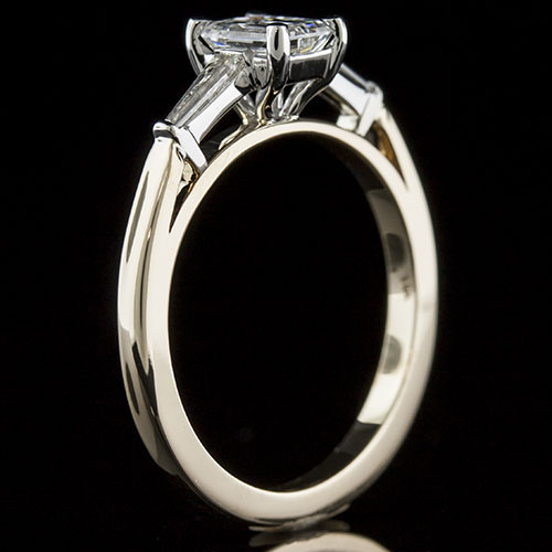 1407Y-1 Modern Vintage-inspired tapered baguette diamond 18K gold two-tone engagement ring semi mount
