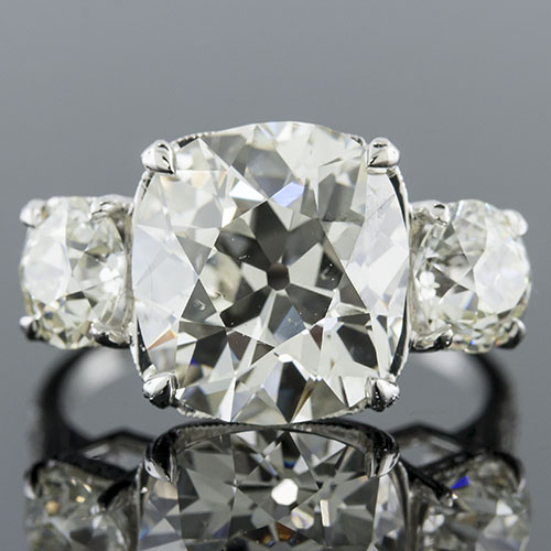 1408-1 Art Deco-inspired Pave set diamond hand engraved 3-stone split shank platinum engagement ring semi mount