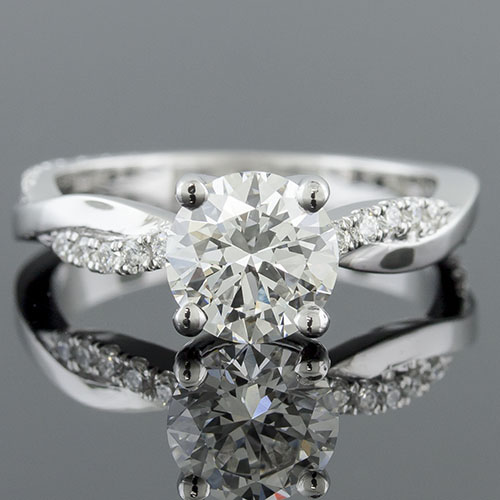 1410-1 Mid Century-inspired groove-set diamond interwoven crossover shank platinum engagement ring semi mount