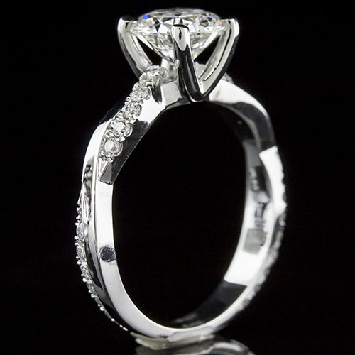 1410-1 Mid Century-inspired groove-set diamond interwoven crossover shank platinum engagement ring semi mount