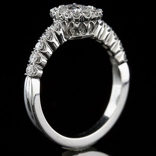 1413-1 Vintage inspired fishtail-set diamond floral motif gallery platinum semi mount engagement ring