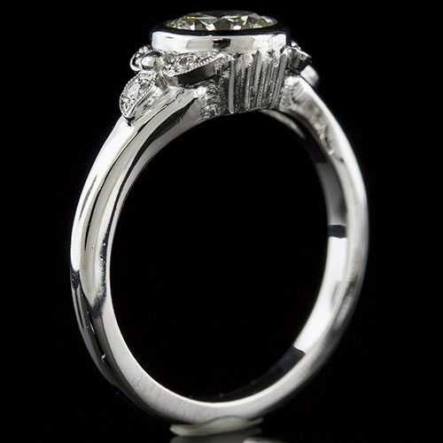 1414-1 Art Deco-inspired Pave set diamond bezel set center engagement ring semi mount - Click Image to Close