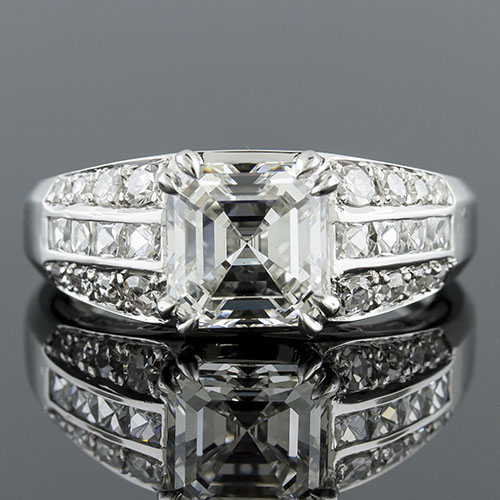 1415-1P Art Deco French cut diamond and Pave set diamond platinum high polish semi mount engagement ring