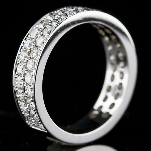 578-101P Mid-Century Modern double row offset Pave set diamond platinum wedding eternity band - Click Image to Close