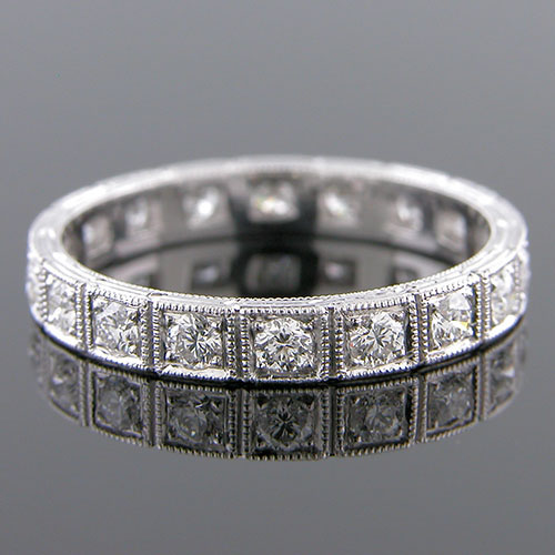 599-101 Art Deco inspired Pave set diamond segmented platinum wedding eternity band