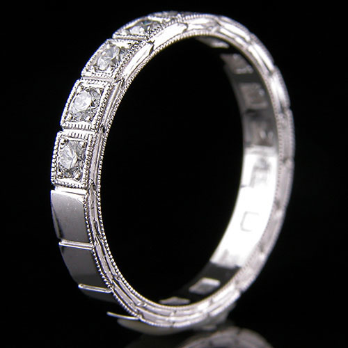 599H-101 Art Deco inspired Pave set diamond segmented platinum half-stone wedding eternity band
