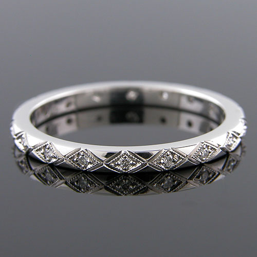 741-101P Antique inspired Pave set diamond carved eternity wedding band
