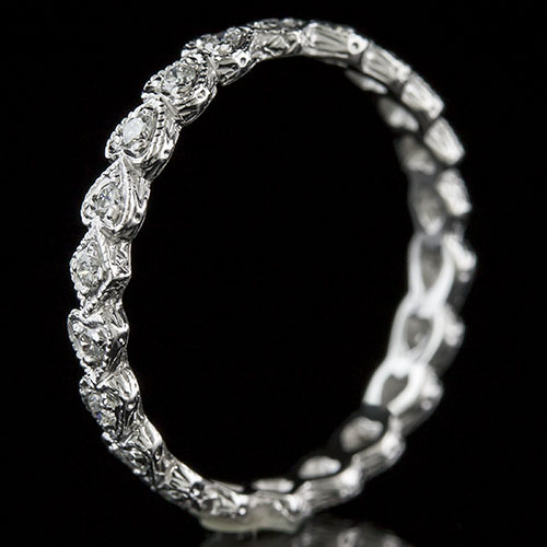 726-101 Antique reproduction Pave set diamond platinum repeating hearts eternity wedding band - Click Image to Close