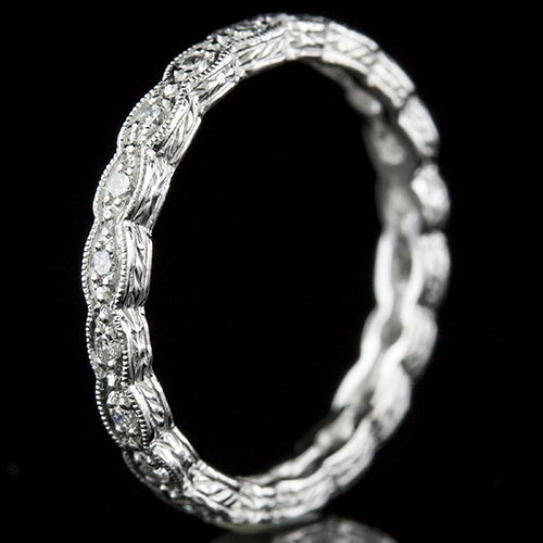 721-101 Antique reproduction Pave set diamond platinum wave eternity wedding band - Click Image to Close