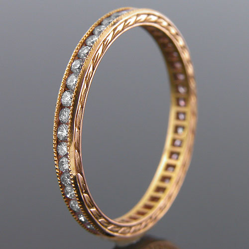 540P-101 Antique reproduction all diamond 18K Pink gold wedding band with engraving