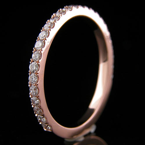1299WPT-101P Contemporary groove set diamond 18K pink gold three-quarter stone wedding band