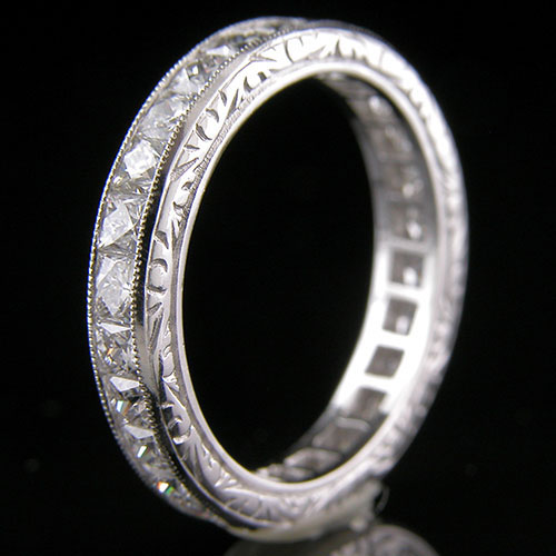 523-103 French cut diamond 3.5mm antique reproduction platinum band