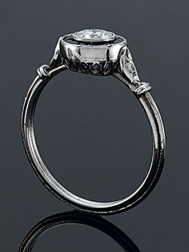 GS101S-4 Art Deco custom French cut halo sapphire and Pave set diamond platinum engagement ring semi mount