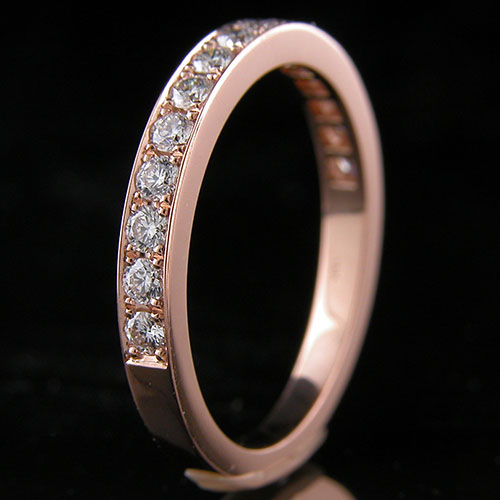 M103PH-101P Pave set diamond 18K Pink gold high polish half-stone tapered wedding band - Click Image to Close