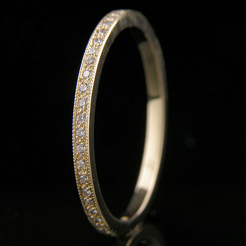 050Y-101P Ultra thin Micro Pave set diamond 18K yellow gold eternity wedding eternity band