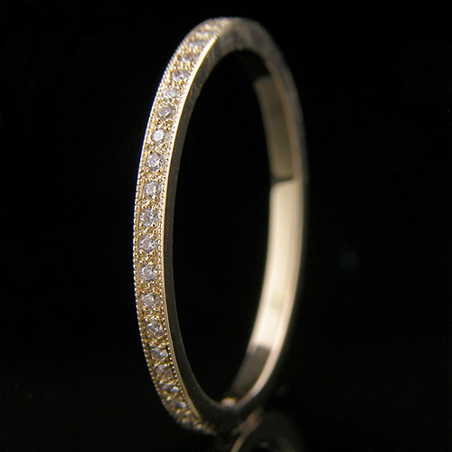 054Y-101P Ultra thin Micro Pave set diamond deluxe double-sided 18K yellow gold eternity wedding eternity band