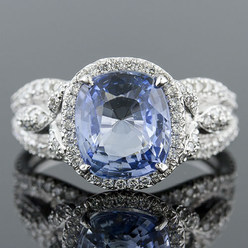 PPD6601 Natural non-heated blue sapphire and Micro Pave cutdown-set diamond Vintage Modern-inspired platinum ring PPD6601 Natural non-heated blue sapphire and Micro Pave cutdown-set diamond Vintage Modern-inspired platinum ring