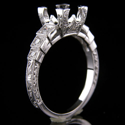 PPD79-1 Art Deco reproduction three step Pave set diamond platinum engagement ring semi mount