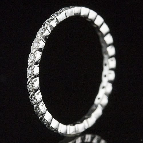 725S-101P Ultra thin Pave set diamond Mini Mania series shaped platinum eternity band - Click Image to Close