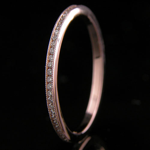 055P-101P Ultra thin channel set round diamond 18K pink gold wedding eternity band