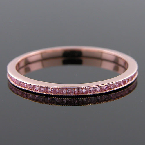 055P-601P Ultra thin channel set round pink sapphire 18K pink gold wedding eternity band