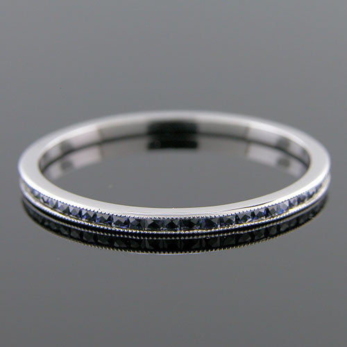 055FC-420P Ultra thin channel set square French cut blue sapphire platinum wedding eternity band