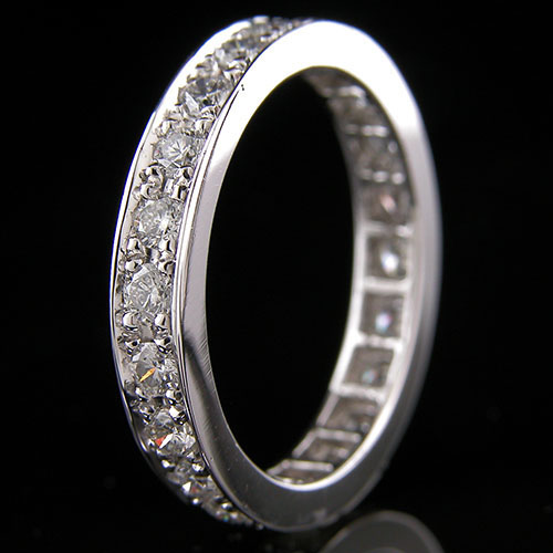 PPD100S-101P Vintage-style Pave set diamond platinum high polish eternity wedding band - Click Image to Close