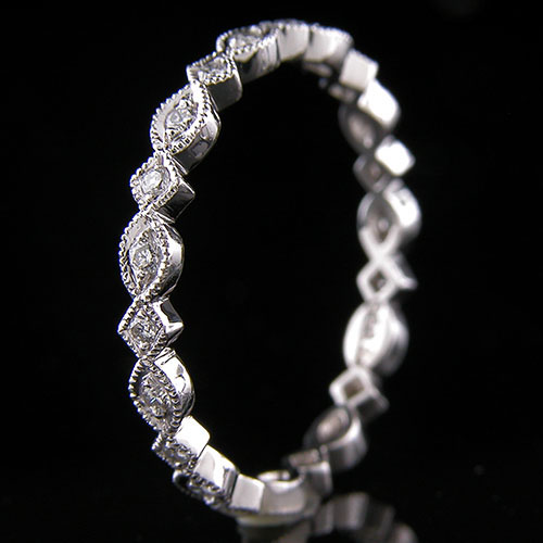 743-101P Vintage style Pave set diamond platinum shaped wedding eternity band